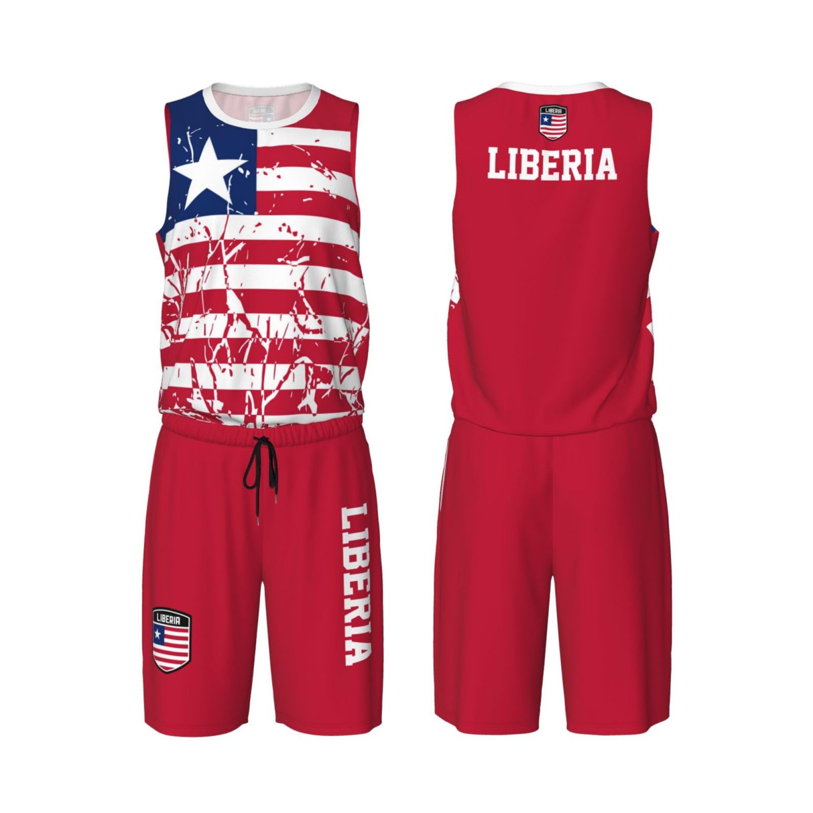 Liberia Flag Grain (2) Basketball Jersey Uniform Suit for Men Women Adults Training Athletic Set