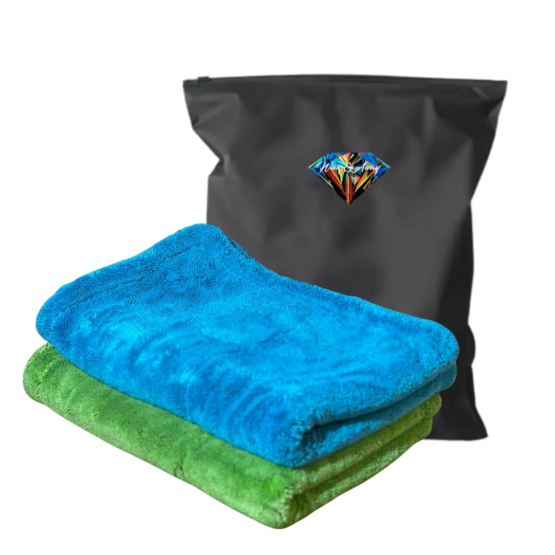 Wax and Away 2000GSM XL Twisted Loop Drying Towel – 50cm x 80cm Super Absorbent Twisted Loop Towel for Cars and Auto Detailing (Electric Blue)