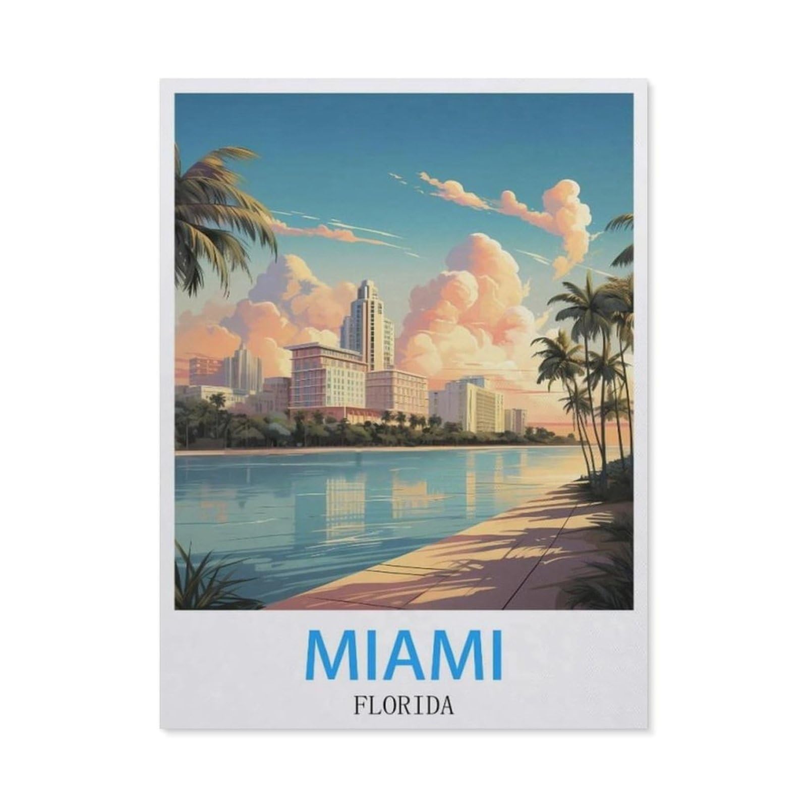 BEAYODKP 5D DIY Diamond Painting kit，Miami Florida Vintage Travel Posters，Round Resin Diamond Cross Stitch, Home Decoration Gift（40 x 50 cm/15.74 x 19.68 inches）-BV65
