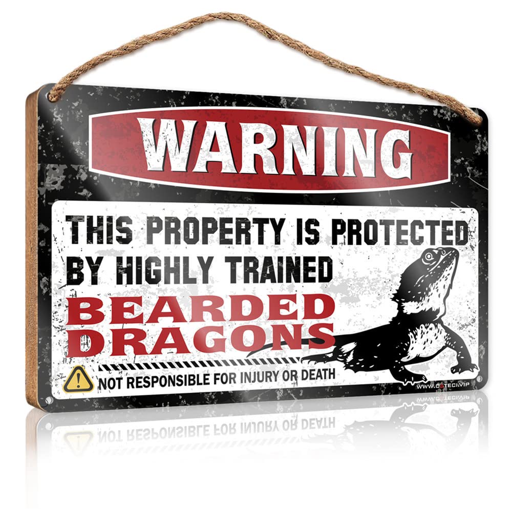 YYHLEH Wood Plaque Sign Warning This Property Is Protected By A Highly Trained Bearded Dragon2 Wooden Sign Outdoor Signs For Porch Apartment Decor(15X28CM)