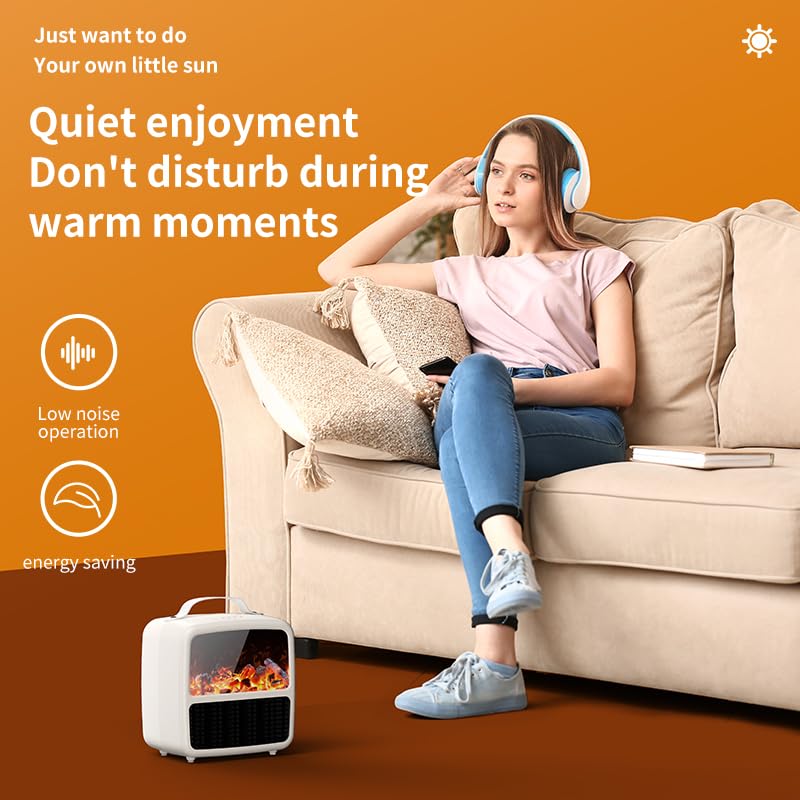 Mini calentador eléctrico con llamas 3D, calentador de chimenea portátil y silencioso para dormitorio, baño, oficina y habitaciones pequeñas, calefacción de cerámica PTC, interruptor de 5
