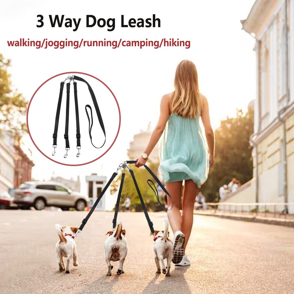 ASOCEA 3 en 1 Perro Correas 3 Ajustable de Nylon Desmontable Correas Resistente Trenzado Poliester con asa Acolchada Negro