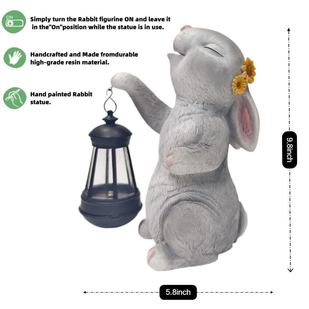 Estatua solar de conejo de jardín con luz LED, decoraciones de Pascua al aire libre para el hogar, patio, césped y patio, figura de resina impermeable, regalo para mamá, Navidad, Día de la
