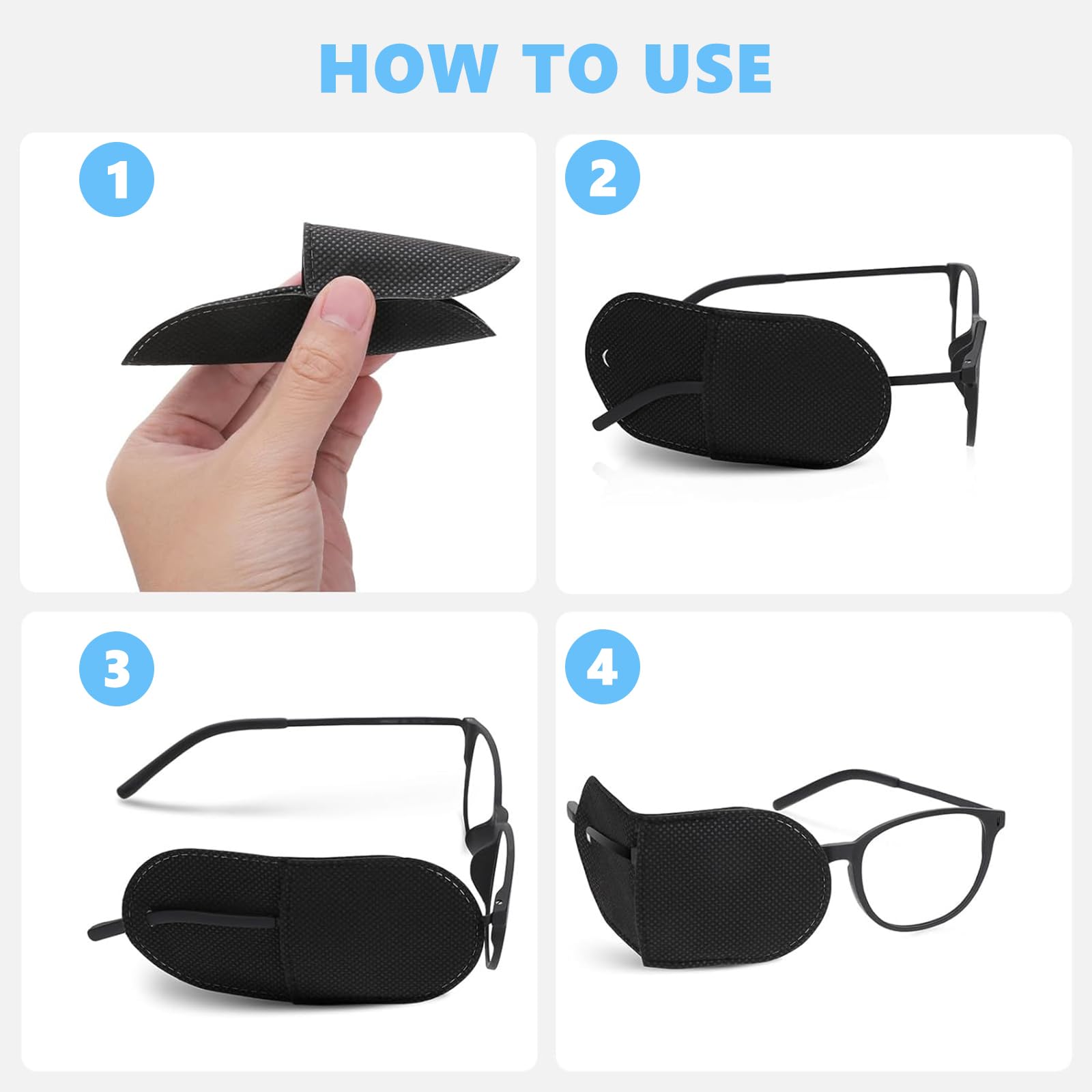 6 Pezzi Patch Occhio per Occhiali, Bande Oculari per Occhiali Riutilizzabili, Benda per Occhio in non Tessuto, per Sinistro e Destro, per Miglioramento Ambliopia, Visione, Strabismo, Nero