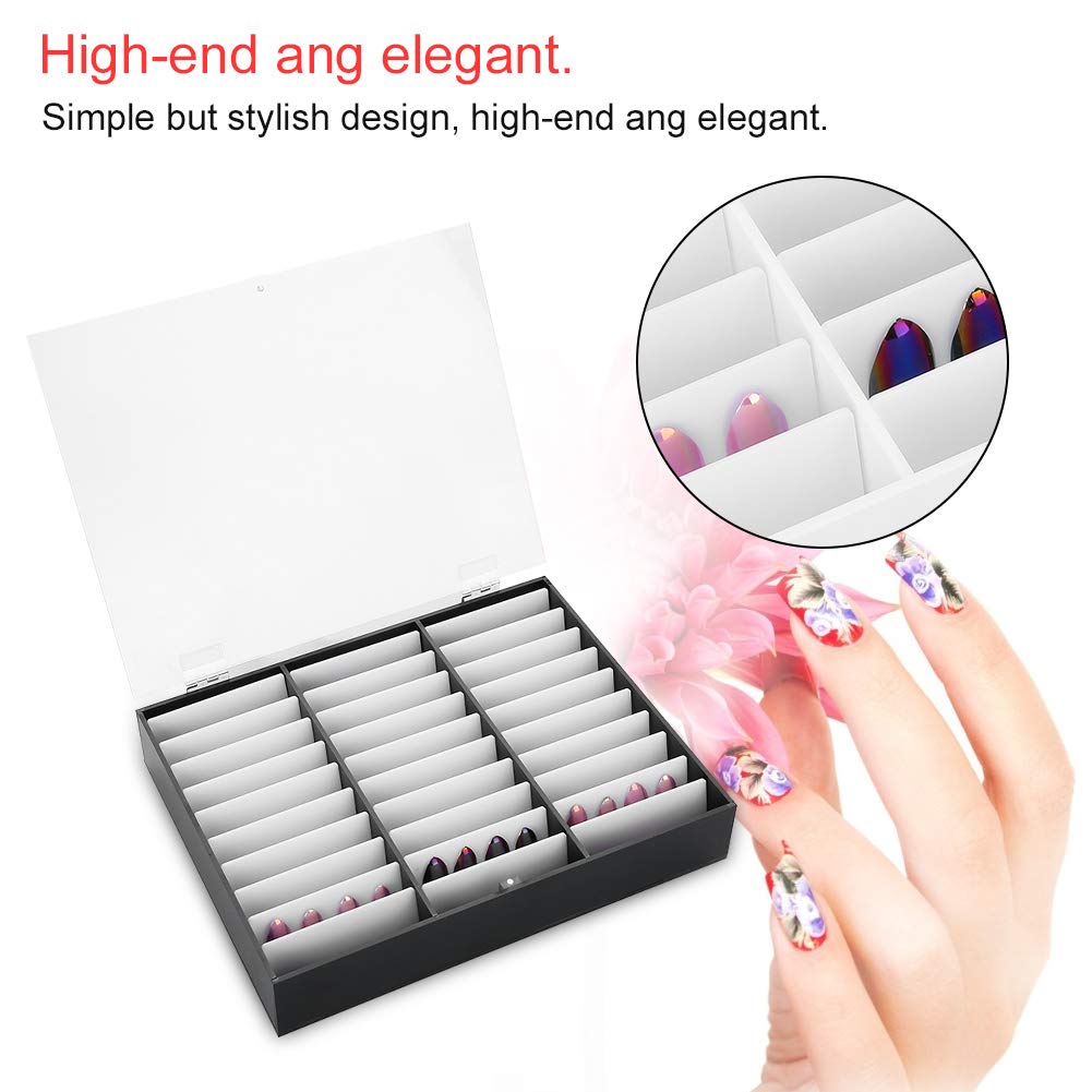 Vitrina de uñas a presión – Caja de almacenamiento de 24 x 19 x 4,5 cm con 44 ranuras para decoración de uñas para suministros Naand Nail ian a presión