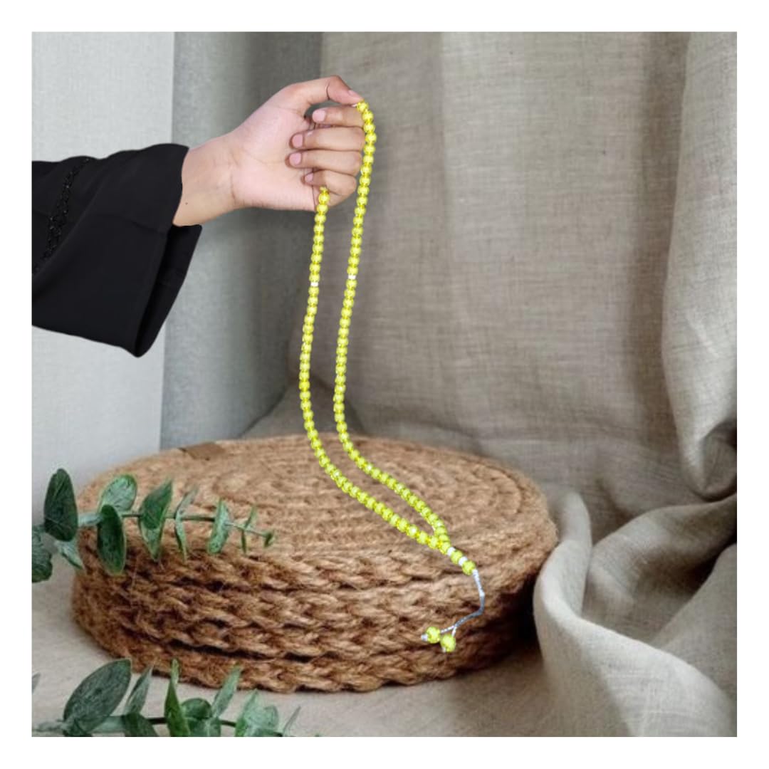 ICH Tasbih Islamic Salat Prayer Tasbeeh Crystal (Yellow) for Unisex Adult 100 Beads (10mm) (Model No. T-01)-image-23