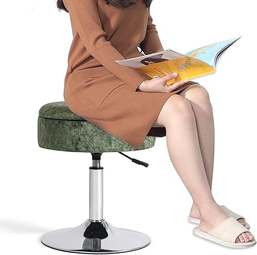 Miniatura 17 de Adeco Moderno taburete redondo de mármol negro para sala de maquillaje, altura de terciopelo ajustable, 360 pies giratorios con base de metal Mármol