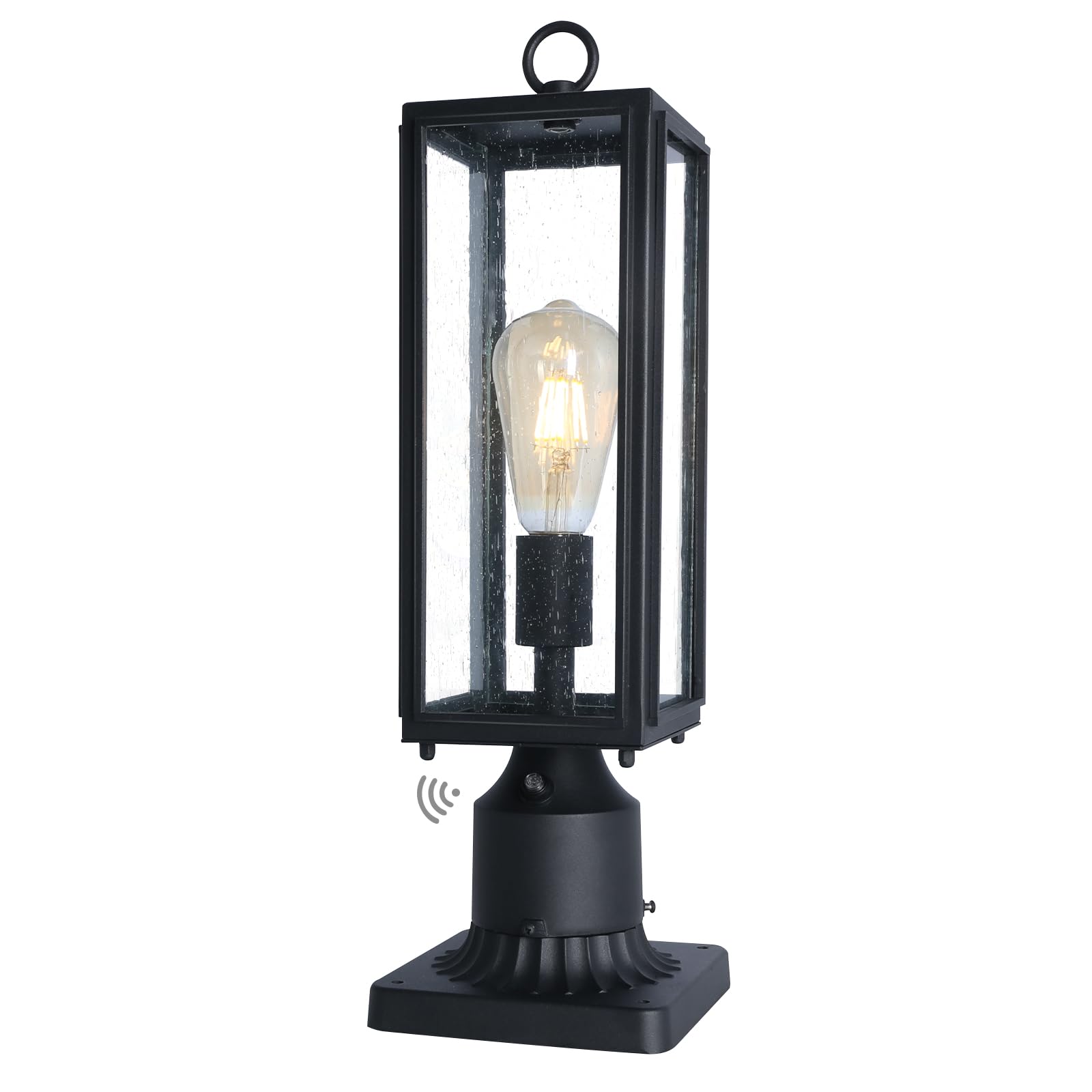 GOALPLUS 18.5" High Dusk to Dawn Post Light Outdoor, Exterior Lamp Post Light Fixture with Pier Mount, Waterproof Pole Lantern with Seeded Glass, Matte Black Outside Post Lights for Garden, Yard