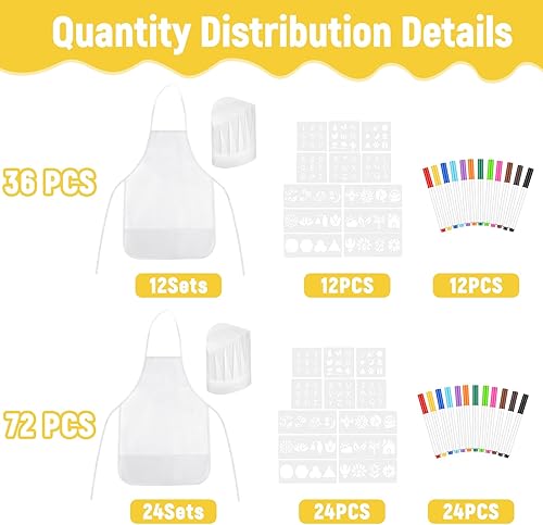 Miniatura 2 de Juego de 36 piezas de sombrero de chef y delantal para niños, delantales de pintura con bolígrafo de colores y plantillas de manualidades para