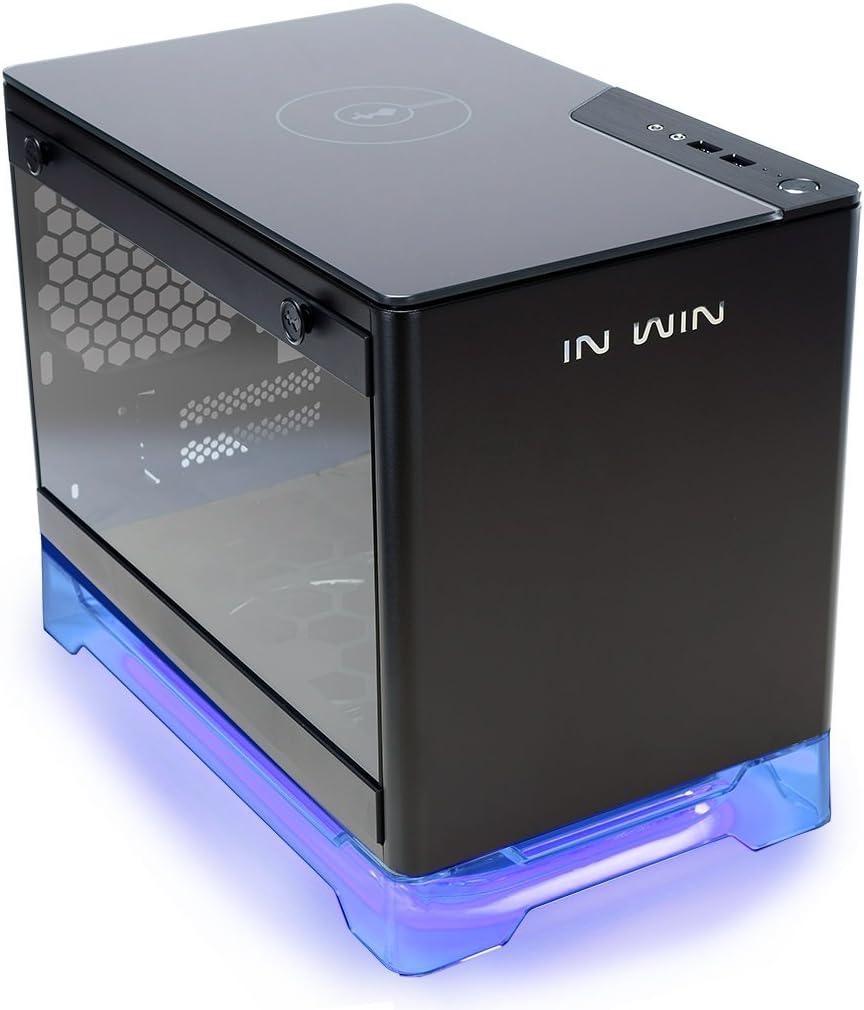 InWin A1 Black Mini-ITX Tower with Integrated RGB Lighting 600W Power Supply Qi Wireless Phone Charger Computer Chassis Cases