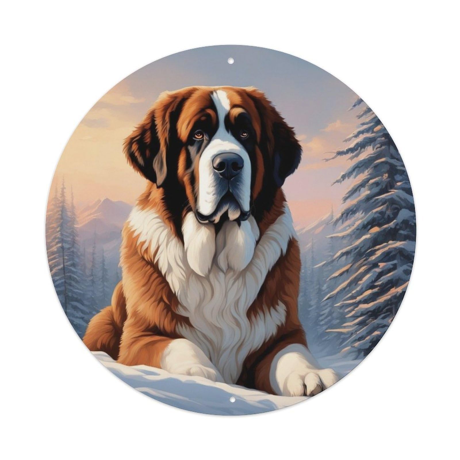 Animal Artwork Bernard The Dog in The Snow Metal Tin Sign