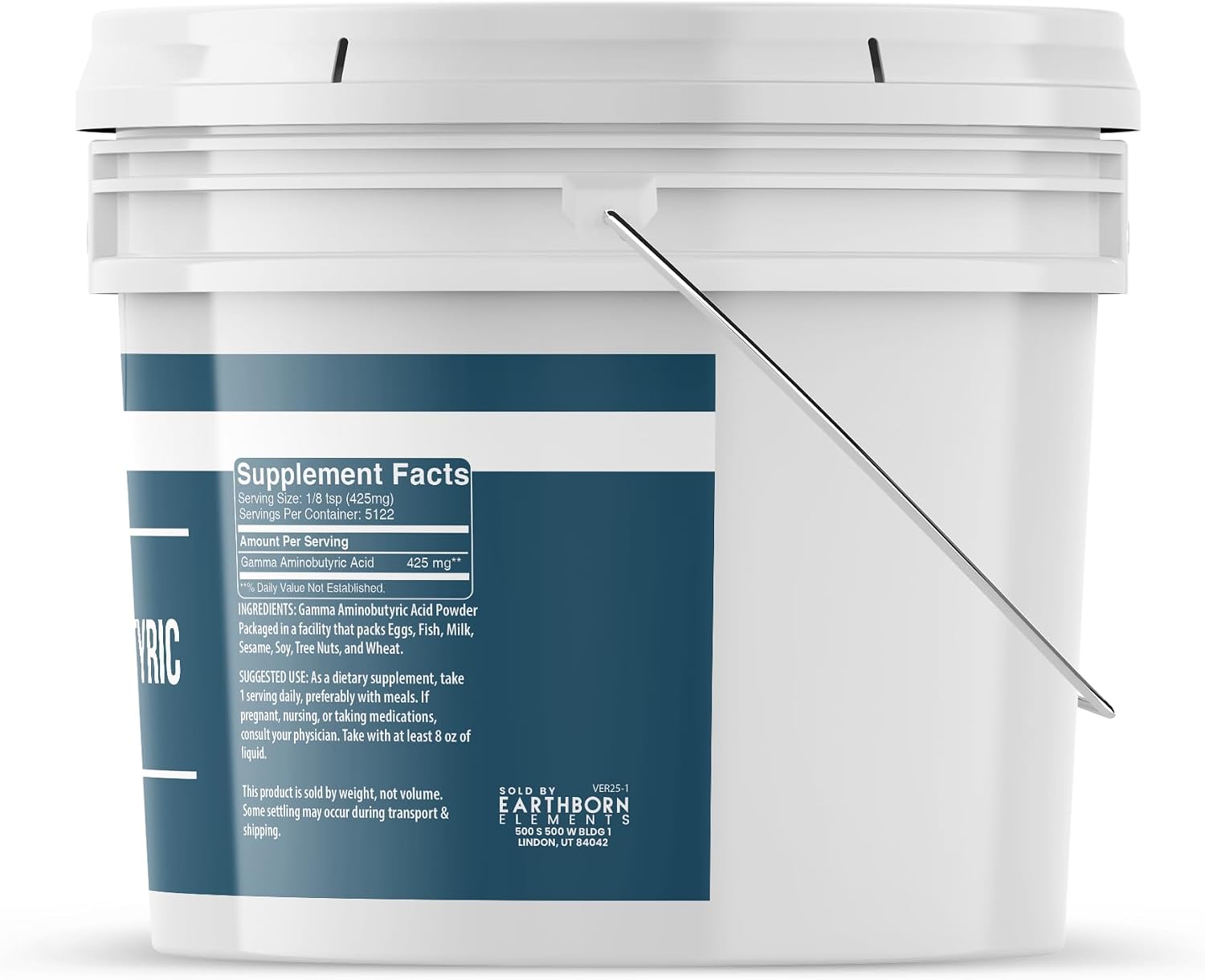 Earthborn Elements Gamma Aminobutyric Acid (GABA) 1 Gallon Bucket, Pure & Undiluted, Dietary Supplement (4.8 Pound)
