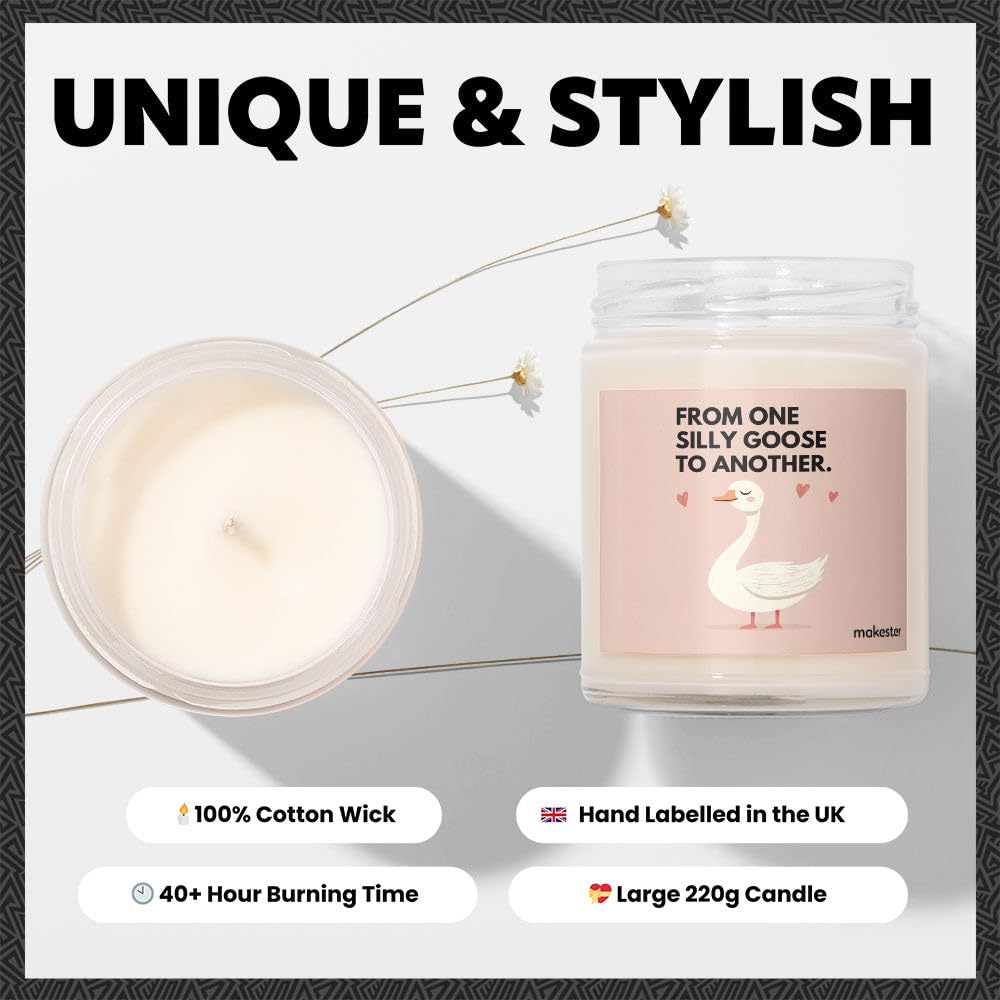 Goose Gifts - Luxury Soy Wax Candle - Vanilla, Jasmine, Sugared Almond - Makester, White, 220g - Image 3