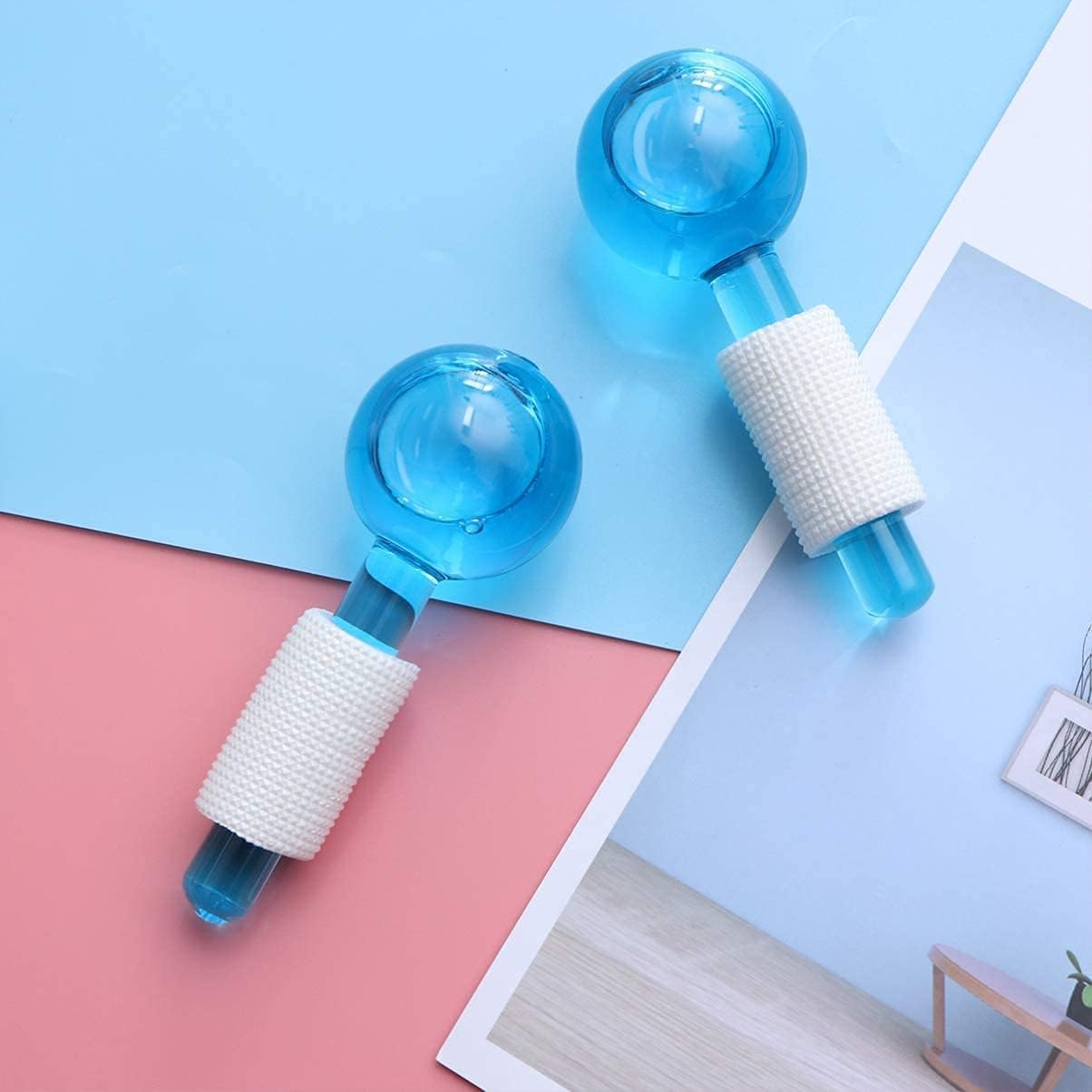 VARENYYA Ice Globes Facial Rollers Crystal Blue Ball Refreshing Beauty Massager Makes Skin Fresh, Shiny and Soft Therapy Massage Tools for Face and Neck Eye circle, Skin Depuffing.