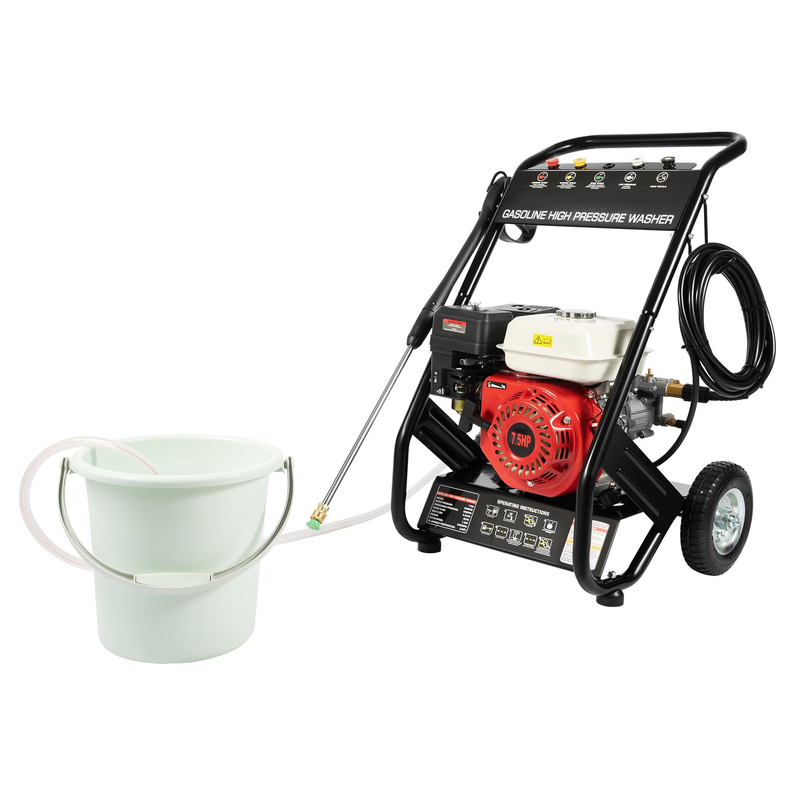 Máquina de limpieza de gasolina de alta presión, filtro, práctico gancho, almohadillas para pies, velocidad 3400 R/min, para limpieza de cubiertas, patios, muebles de jardín, motor de 4 tiempos