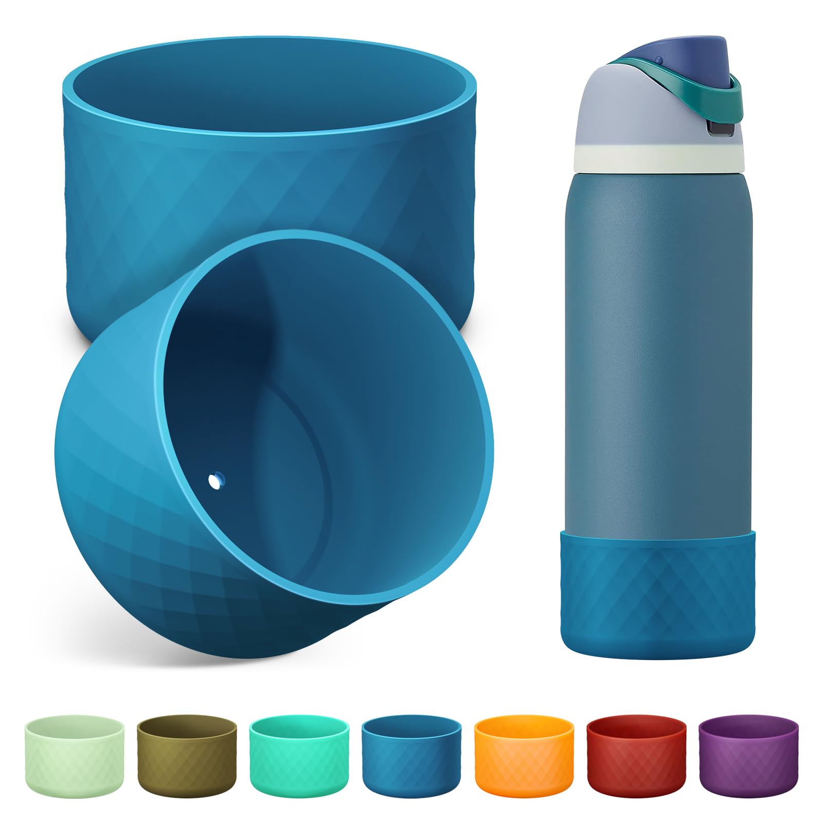 Alwenid 2PCS Silicone Water Bottle Boot for Owala 32 Oz, Anti-Slip Protective Sleeve Bottom Bumper Protector for FreeSip, Twist, and Flip Stainless Steel Water Bottles (Dark Blue) — image 1