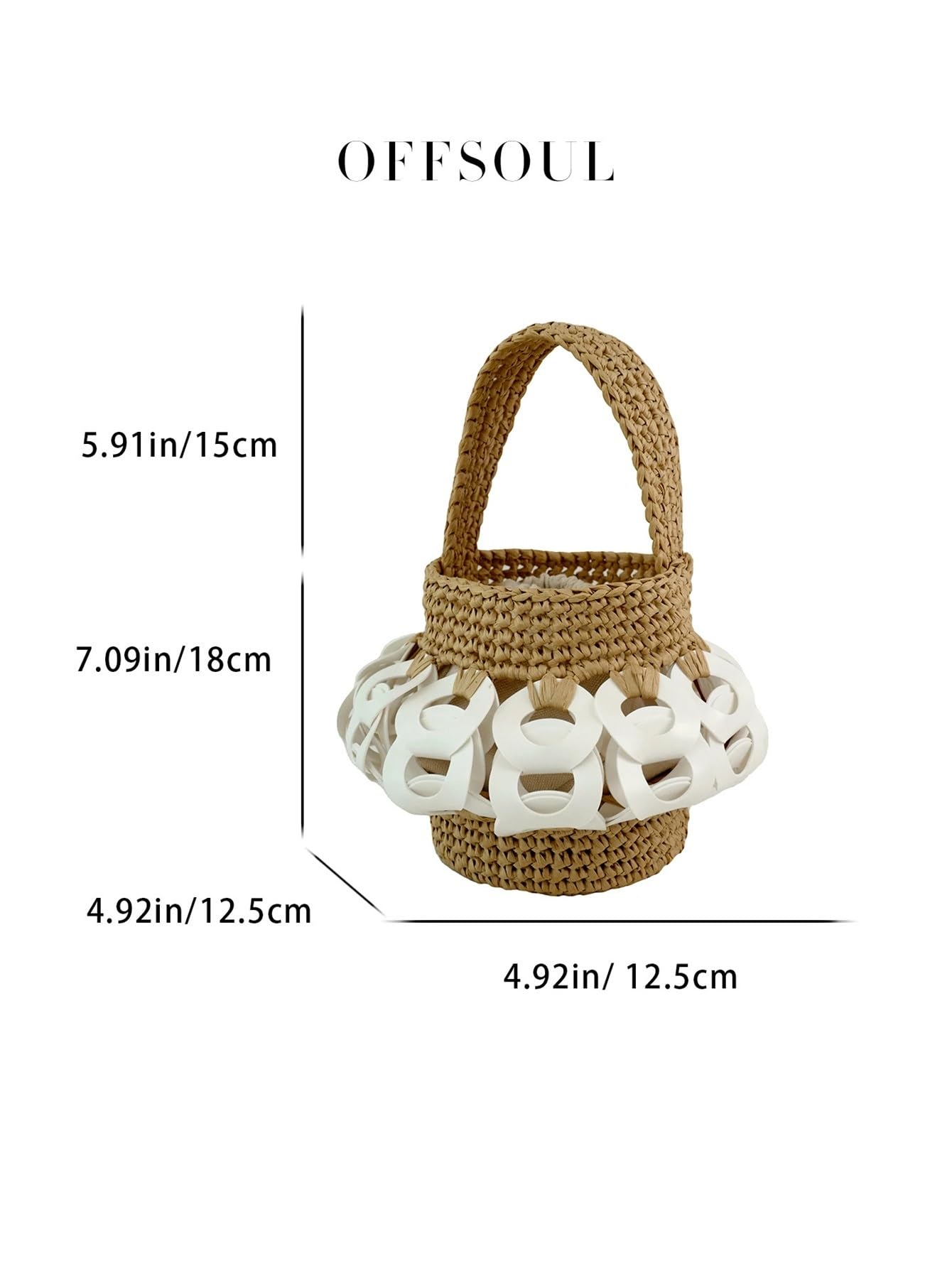 Borsa a secchiello in paglia intrecciata con intricati ritagli