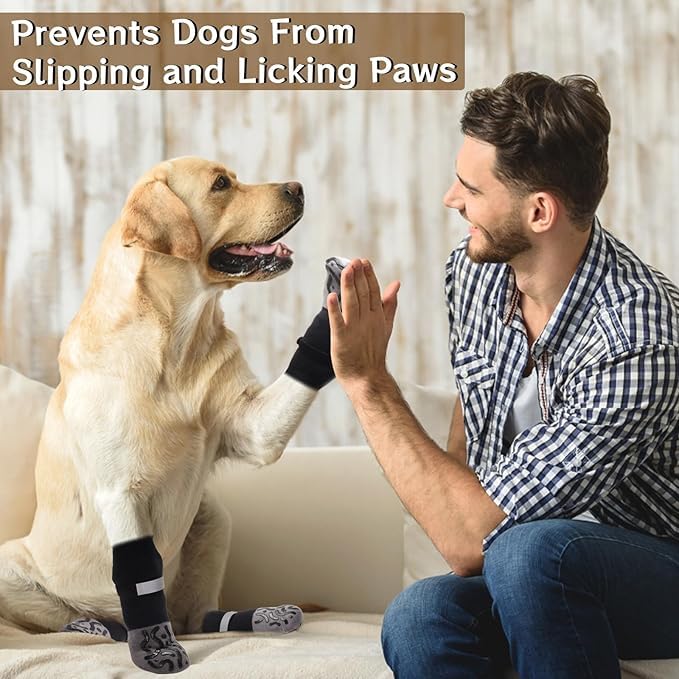 Image of KUTKUT 4Pcs Non Slip Dog Socks to Prevent Licking Paws, Strong Traction for Hardwood Floors, Senior Dogs, Paw Protector, Prevent Scratching, Double Sides Anti Slip Dog Socks(Size:- XL: L*W: 20cm*8cm)