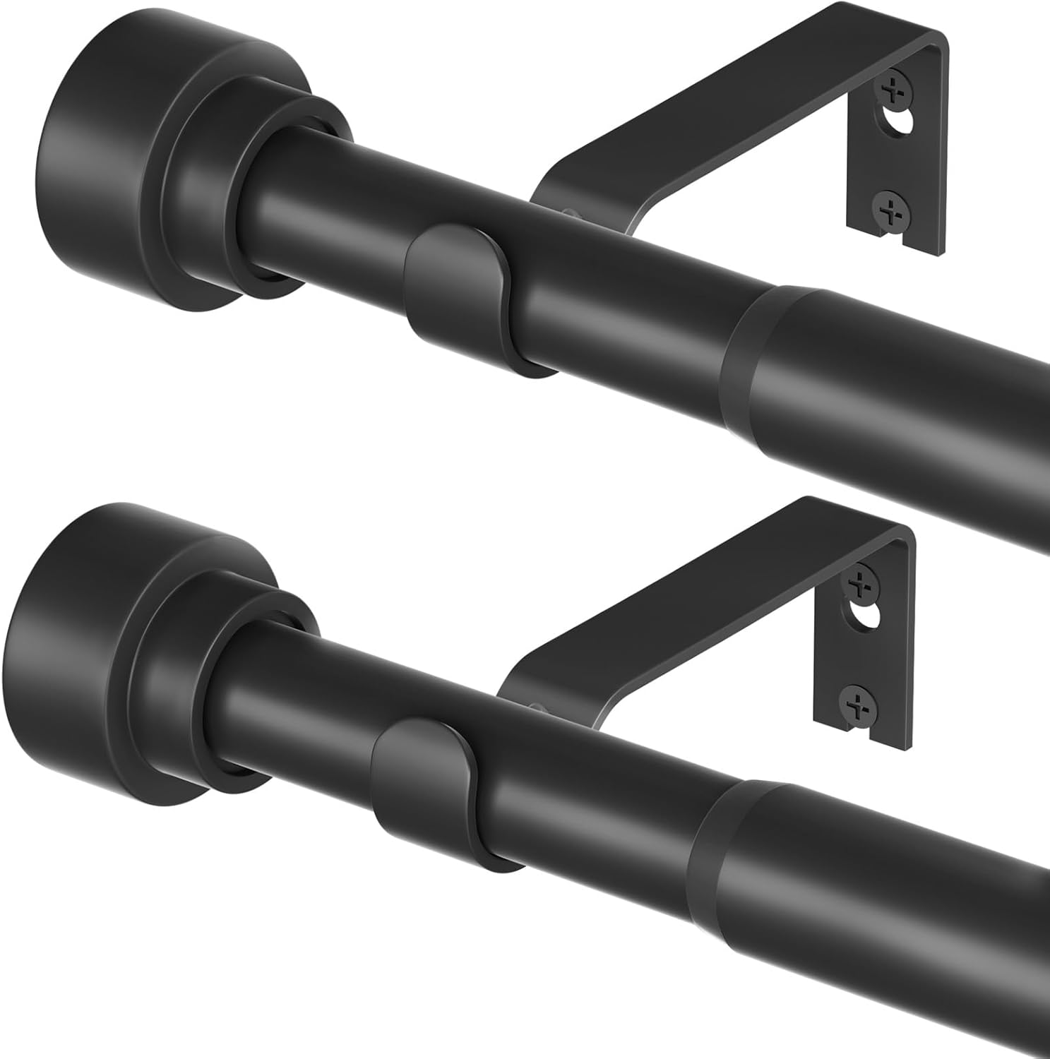 WIN4ALL 2 Pack Curtain Rods for Windows 28 to 48 inch, 5/8 Inch Decorative Curtain Rod Adjustable by Splicing (Matte Black,30"-60”)