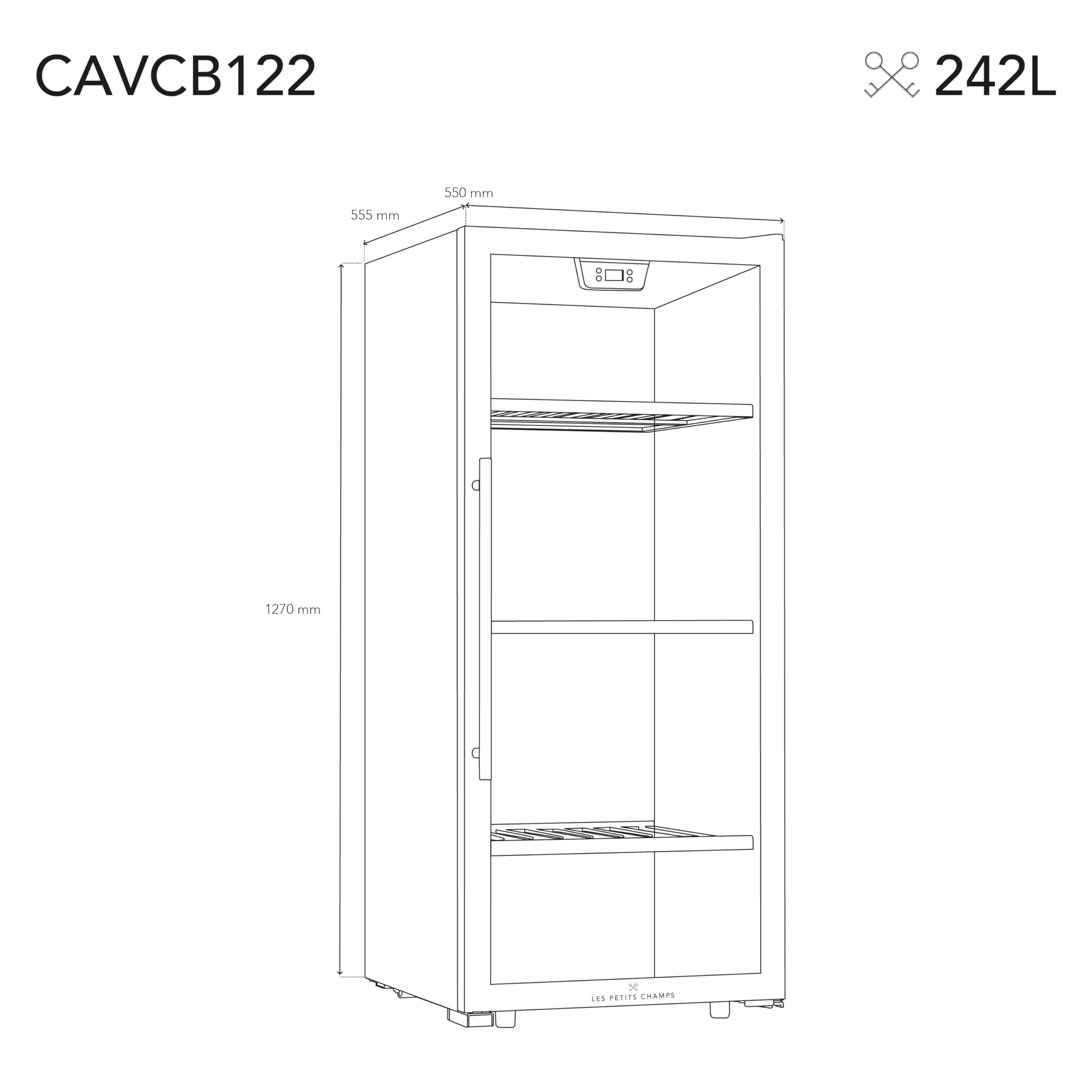 LES PETITS CHAMPS CAVCB122- Vinoteca independiente de 122 botellas, 242L de capacidad, diseño elegante, temperatura ajustable, sistema antivibración, cerradura con llave