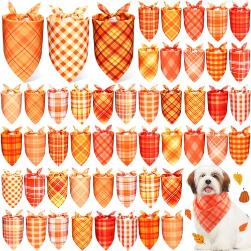 Image of Abbylike 50 Pcs Fall Plaid Dog Bandanas Bulk, Autumn Gingham Pattern