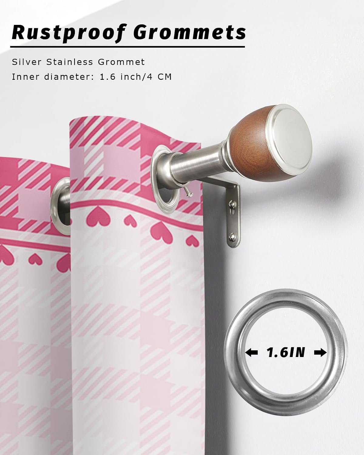 Indoor Outdoor Curtains for Patio Valentine's Day Love Heart Pink White Plaid Texture Outside Curtains Waterproof Grommet Privacy Light Filter Drapes for Porch Pergola Gazebo 52" Wx95 L 2 Panels