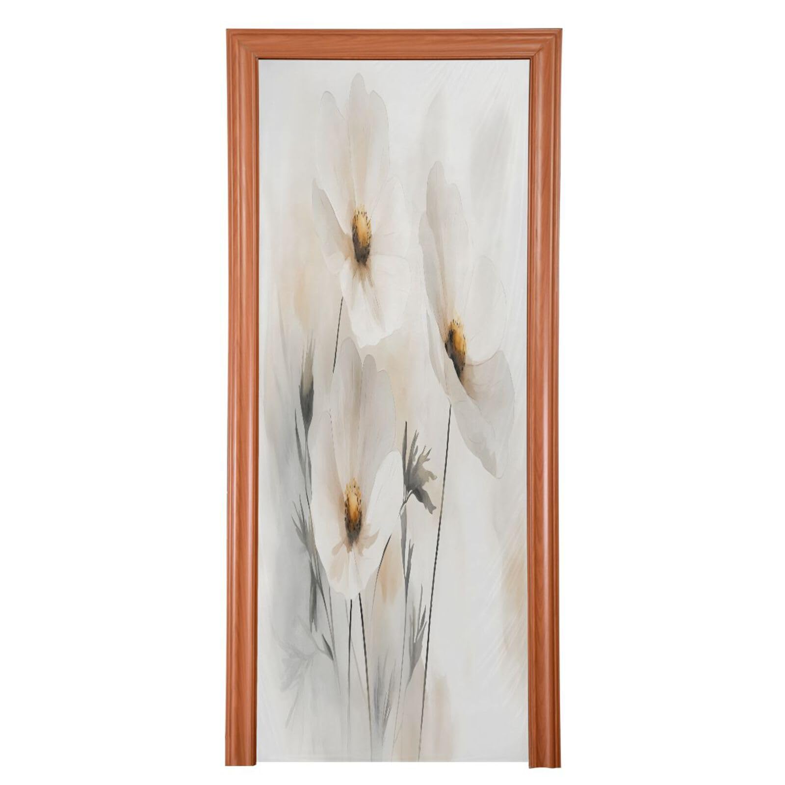 FLildon Watercolor White Flowers Door Cover Decoration, Party Accessory Porch Decor for Festive Ornament Room Door Covers 35 x 79 Inch