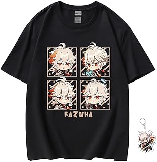 Genshin Impact Shirt for Men Women Unisex Costume Casual Anime Black Genshin T-Shirt, Free Keychain