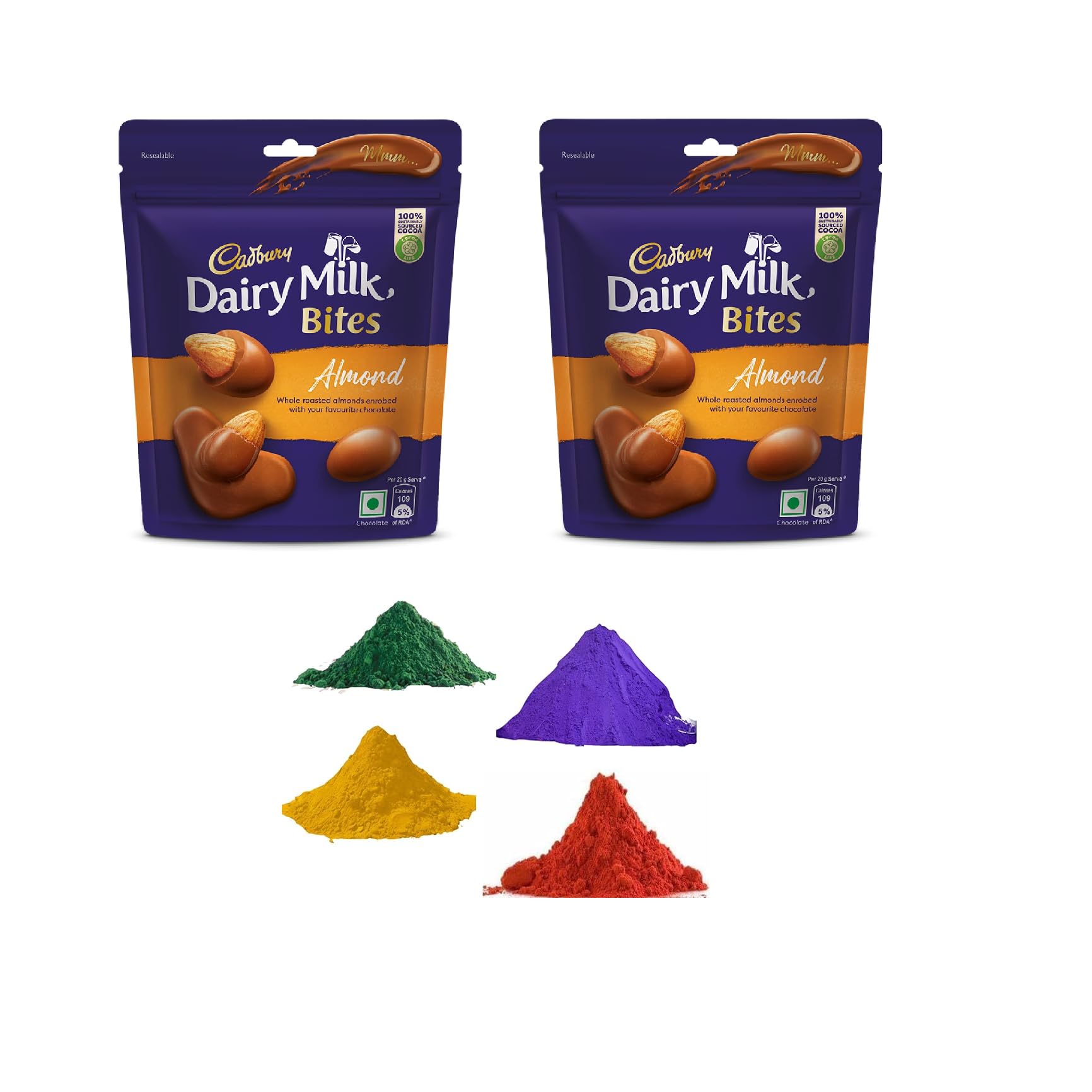 Cad.bury Dairy Milk Bites - Almond, Roasted & Chocolate Coated, Rich & Luscious Dessert Pack of 2 With Premiuim Holi Colors (B0CWV2VTMQ) Amazon Price History, Amazon Price Tracker