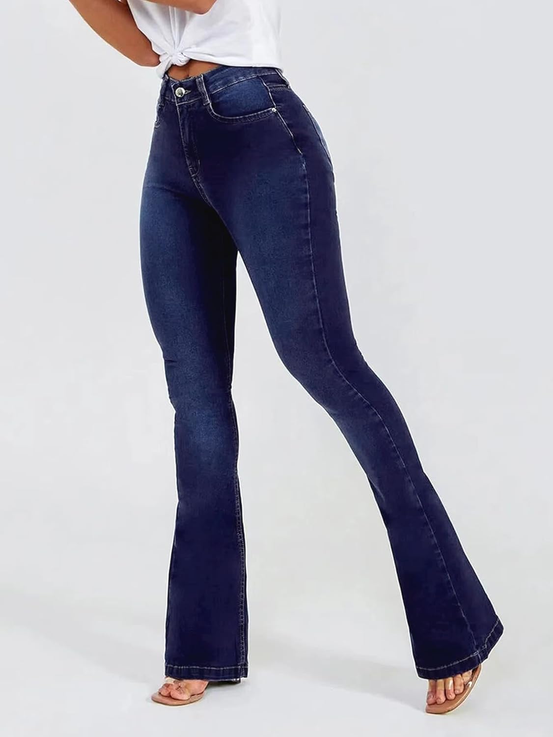 Women's Flare Stretch High Rise Jeans Skinny Bell Bottom Denim Pants