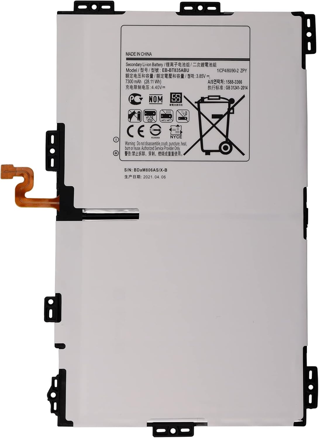 EB-BT835ABU Battery Rechargeable for Samsung Galaxy Tab S4 10.5 SM-T830 SM-T835 SM-T837A with Tools