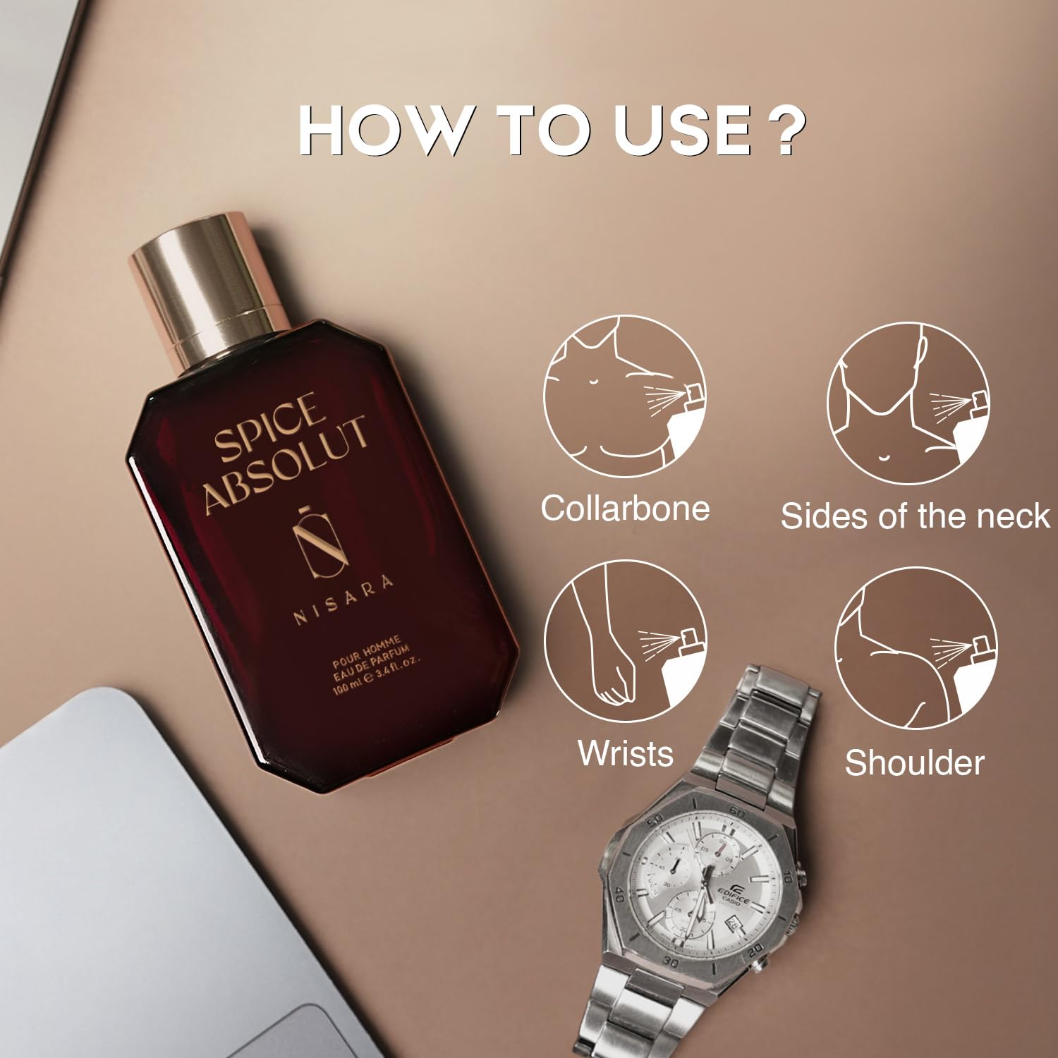 Nisara Spice Absolut Eau de Parfum for Men 100ml |Long-Lasting Premium Perfume| Spicy Woody Fragrance with Cardamome, Lavender, Cinnamon,Sandalwood & Musk Notes | Bold, Sophisticated Fragrance for Him 4