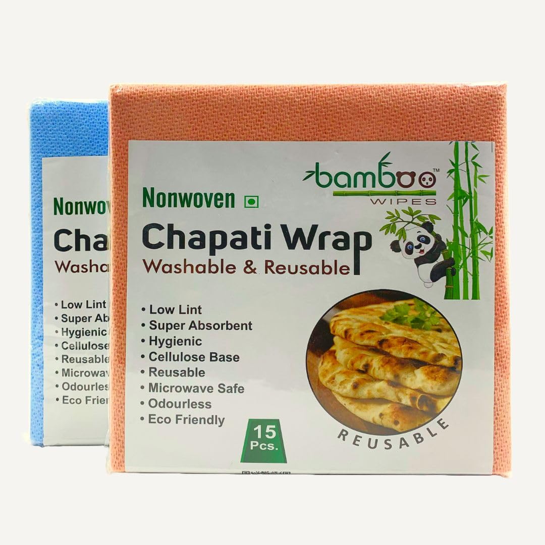 BAMBOO WIPES| Reusable and Washable Non Woven colored Chapati wrap,Tiffin Pack wrap, casserole pack,Hygienically Packed Combo Of 2 Pack, 30 Heavy sheets, Odourless, Microwave Safe-image-41