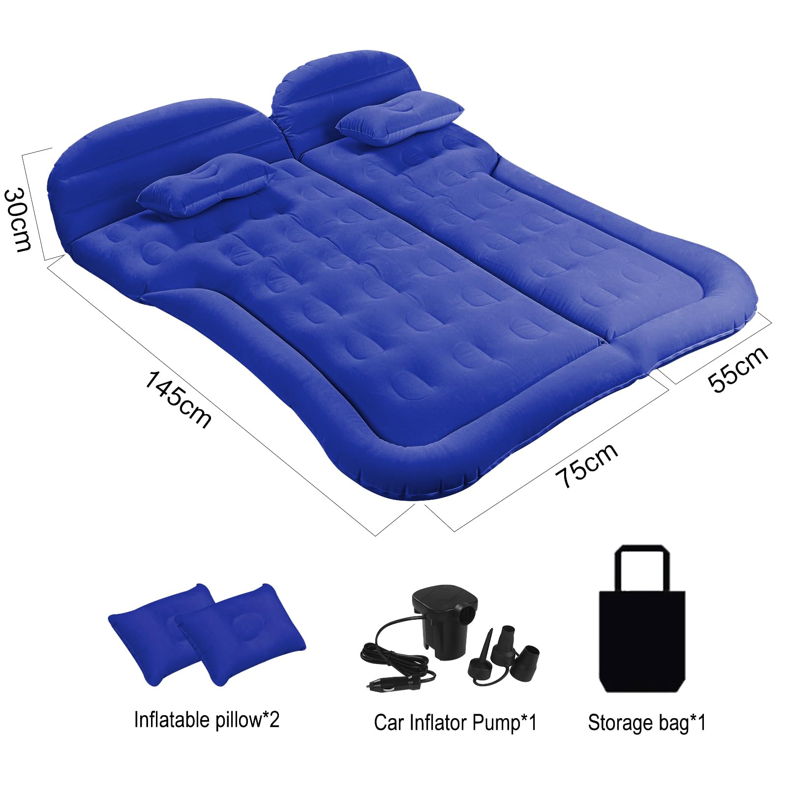 Vinteky Matelas Gonflable Lit Gonflable pour Voyage sur Voiture Coussin Gonflable Sièges d'auto Multifonctionnel avec Pompe à air et Oreillers pour Véhicule SUV pour Picnic Voyage Camping (Bleu)