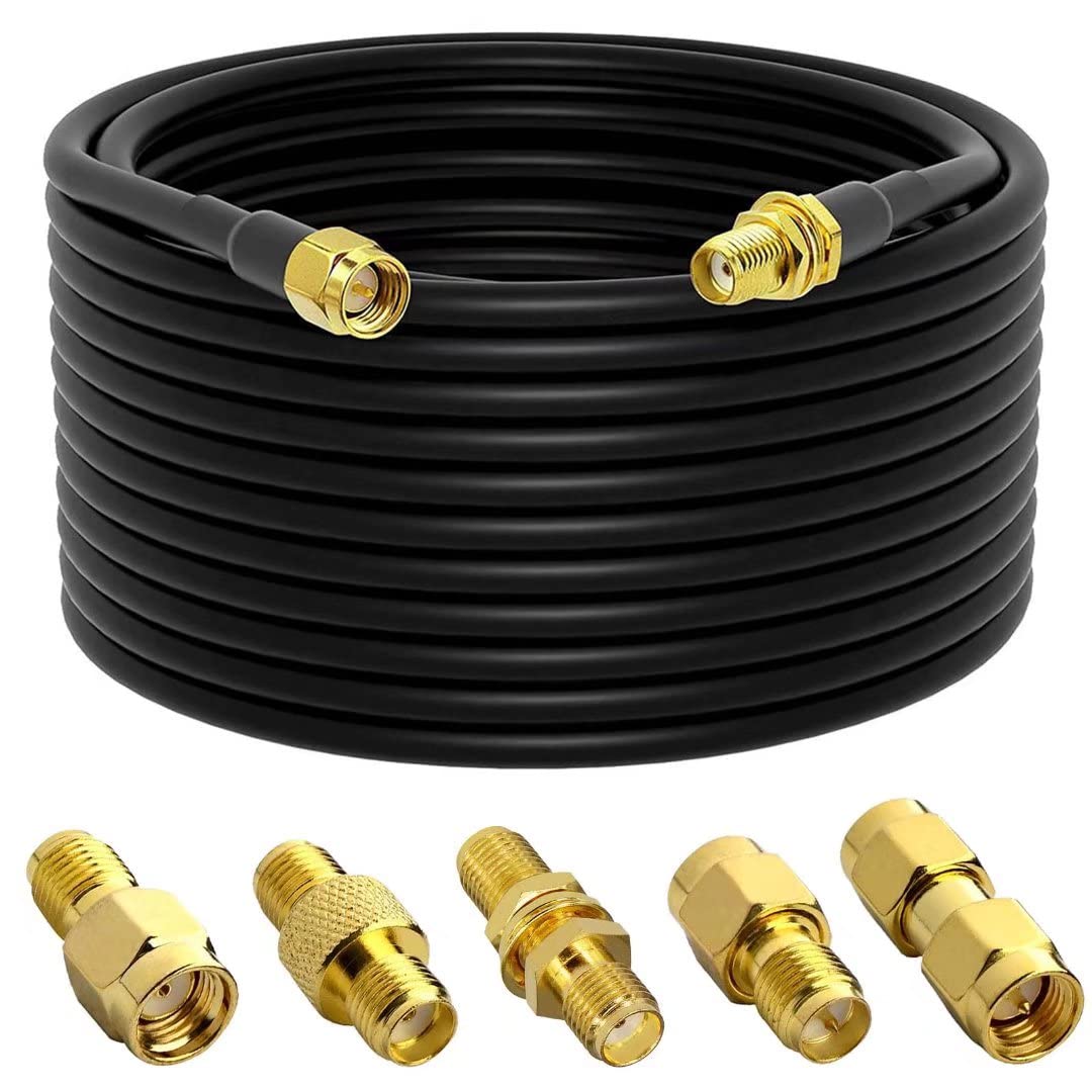 10M/32,8ft Cavo Prolunga Antenna SMA Cavo Coassiale Maschio a Femmina RG58 a bassa perdita+ 5PCS Kit Adattatore RF SMA, per Router 3G/4G/LTE ADS-B SDR USB Dongle Ricevitore