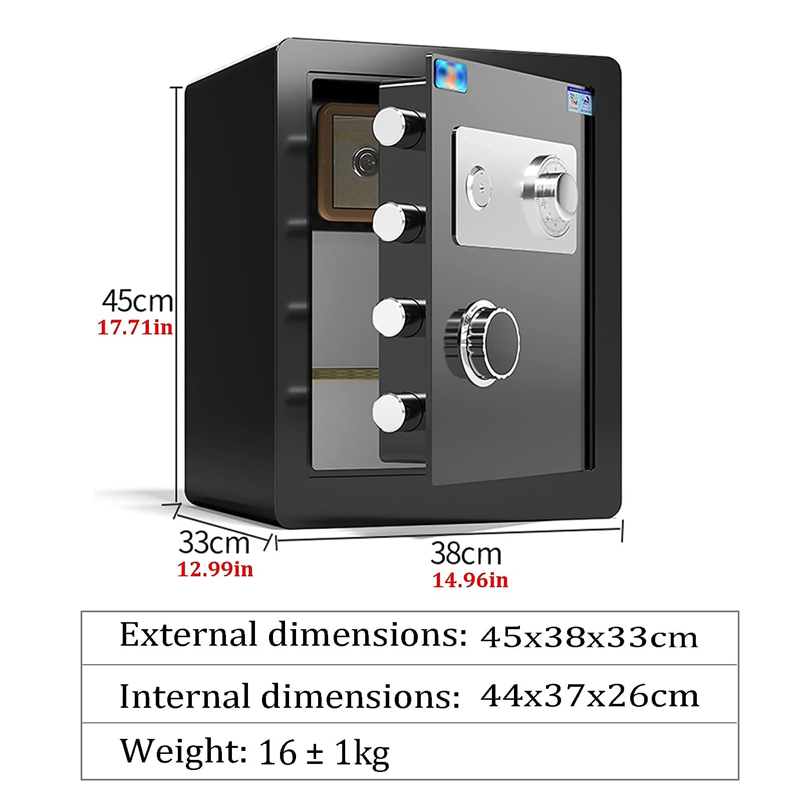 strongbox Safe and Fireproof Waterproof Safe Security Digital Cabinet Safe Fireproof and Anti-Theft Steel Password Key Lock Cash Drawer with Inner Cabinet Small Home Size, Black-A