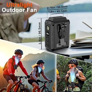 CAZOKASI Personal Waist Clip Fan Rechargeable Wearable Hand Free Wearable Cooler Fan for Traveling Working Outdoor Office (5000mAh / Black)