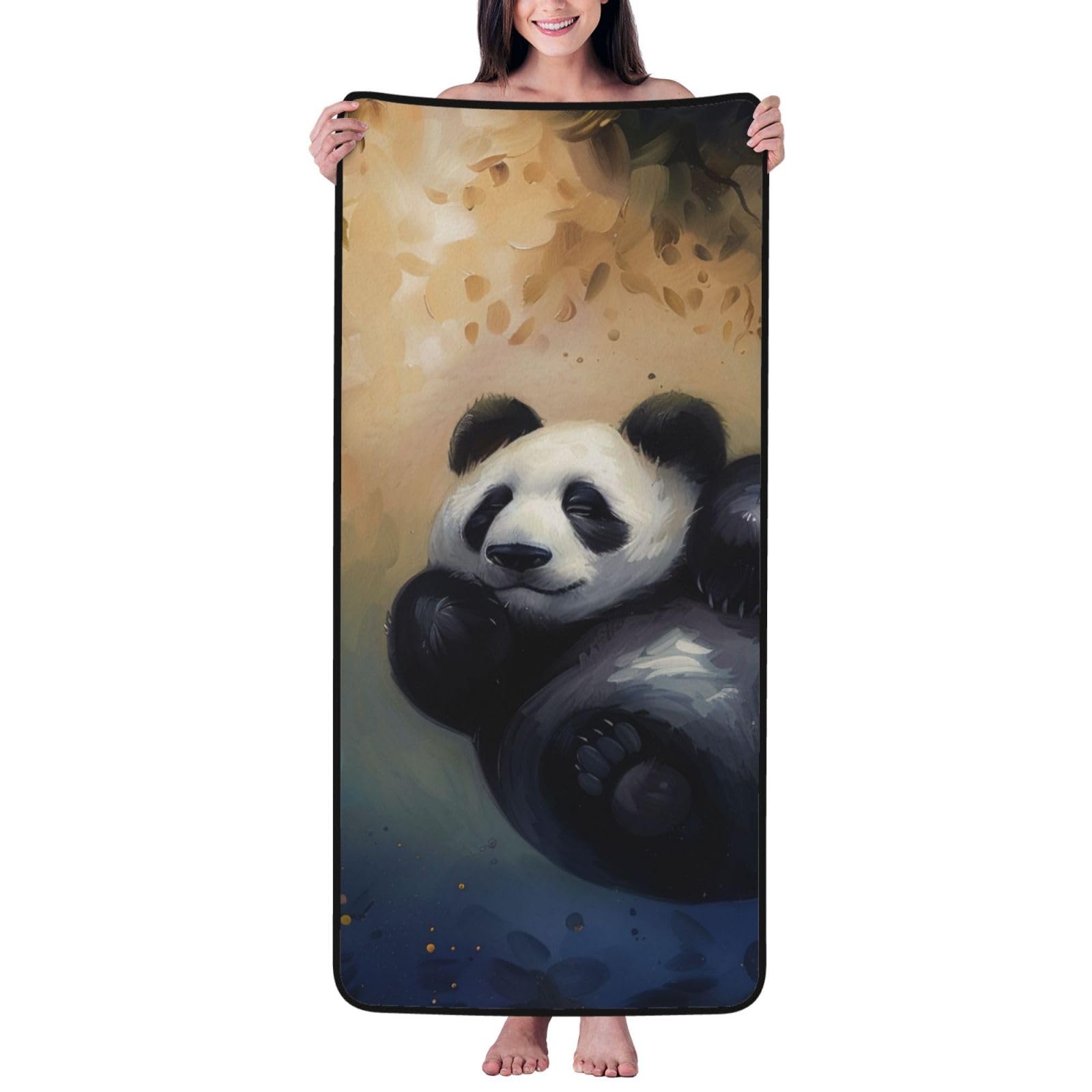 WPKJU Panda Printed Bath Towel with Black Edging - 27x55 in Soft Extra Absorbent Coral Velvet Shower Towels for Bathroom