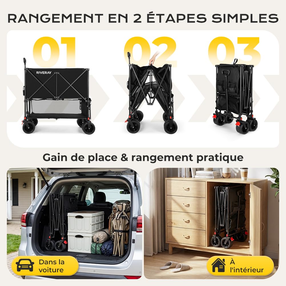 Chariot Tout-Terrain 400L Pliable 4 Roues avec Frein 18x10CM, XXXXL