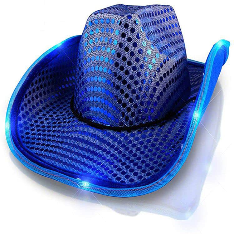 LED Lights Cowboy Hat LED Flashing Cap Hat Xmas Christmas Party Celebration Party Cosplay Western Cowboy Cowgirl Hats Festival Gift Foldable Wide Brim Caps Black - Image 2