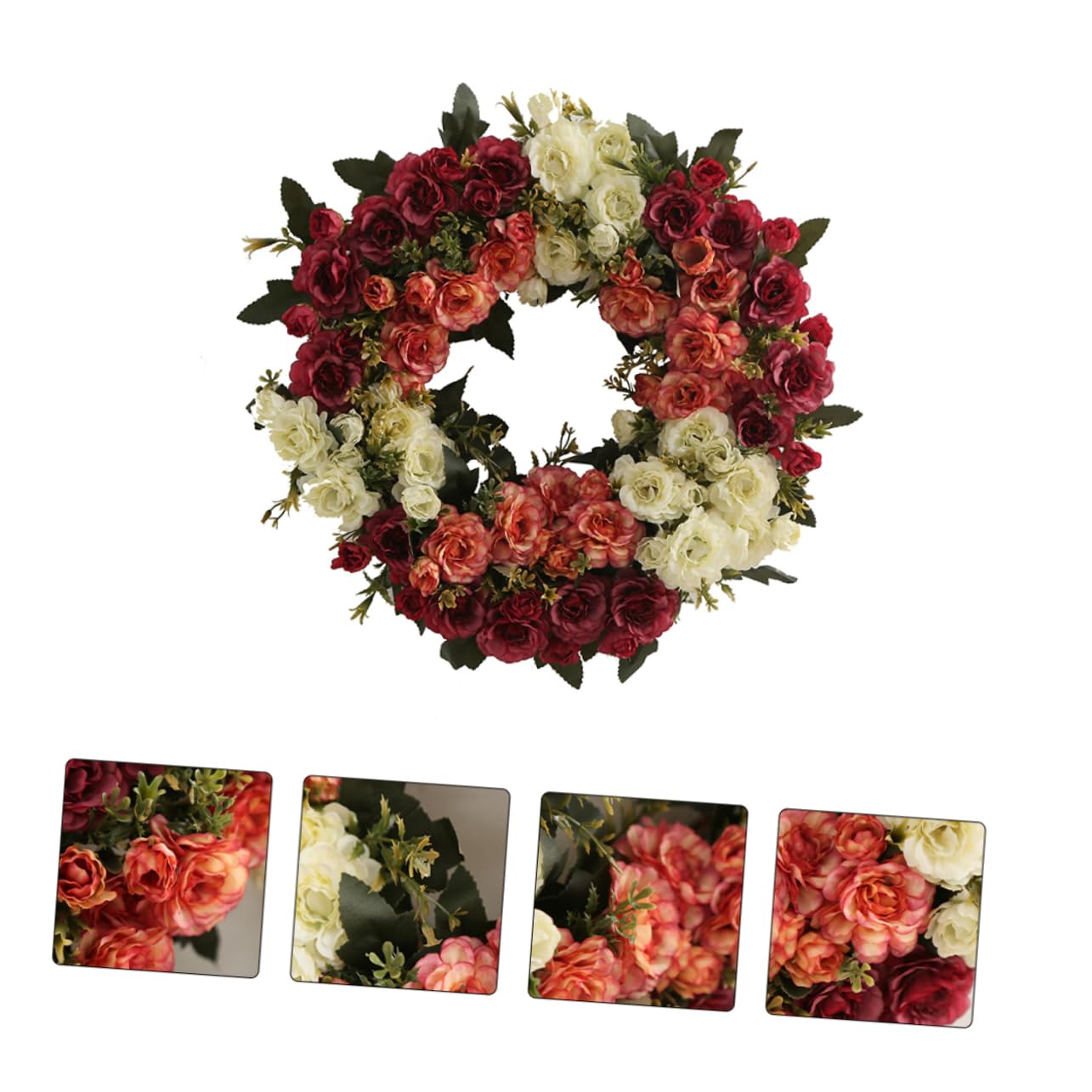 Künstlicher Rosenkranz, Dekorative Girlande für Tür und Wand | Rattan und Spun Silk, Selbstgemacht und Weihnachtsdeko, Blumenkranz mit Rosen Dekor