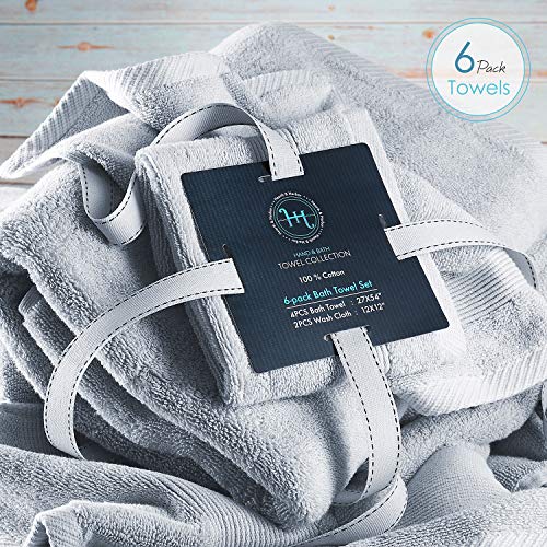 Image of Hearth & Harbor Bath Towels for Bathroom - 100% Ring Spun Cotton Luxury Bathroom Towels - Ultra Soft & Highly Absorbent, Bath Towels Set of 6 - Ice Blue