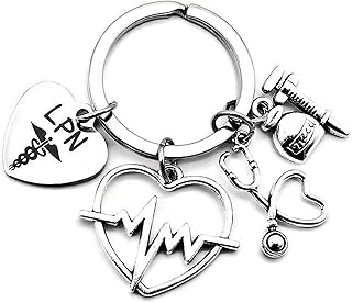 LPN Licensed Practical Nurse Keychain LPN Nurse Keyring LPN Keychain Stethoscope Syringe ECG / EKG Heartbeat Charm Nurse Student Nurse Graduation School Nurse Gift Caduceus Medical Symbol Key Chain LPN Key Ring