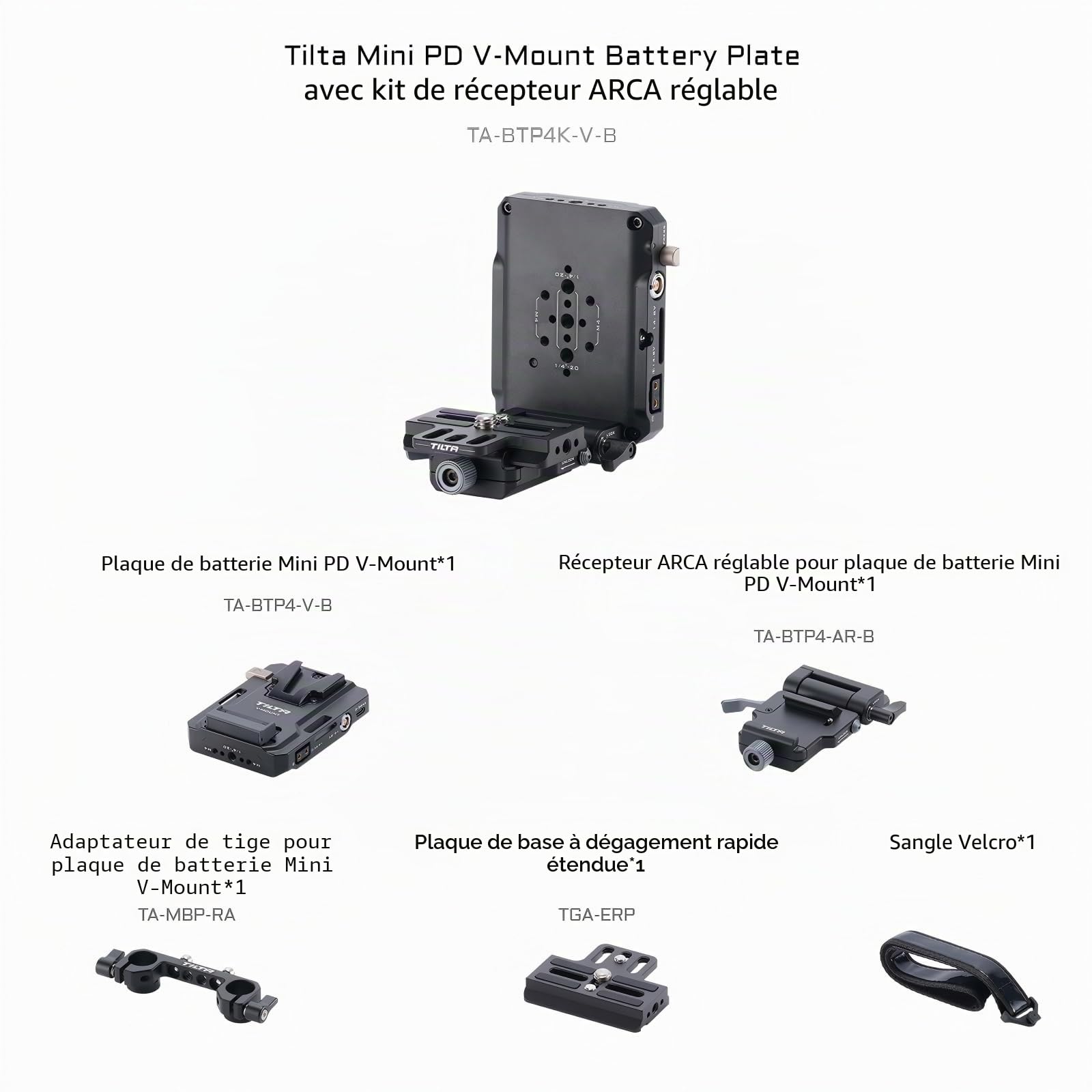 Tilta Plaque de Batterie Mini PD V Mount avec Récepteur ARCA Réglable - Noir TA-BTP4K-V-B