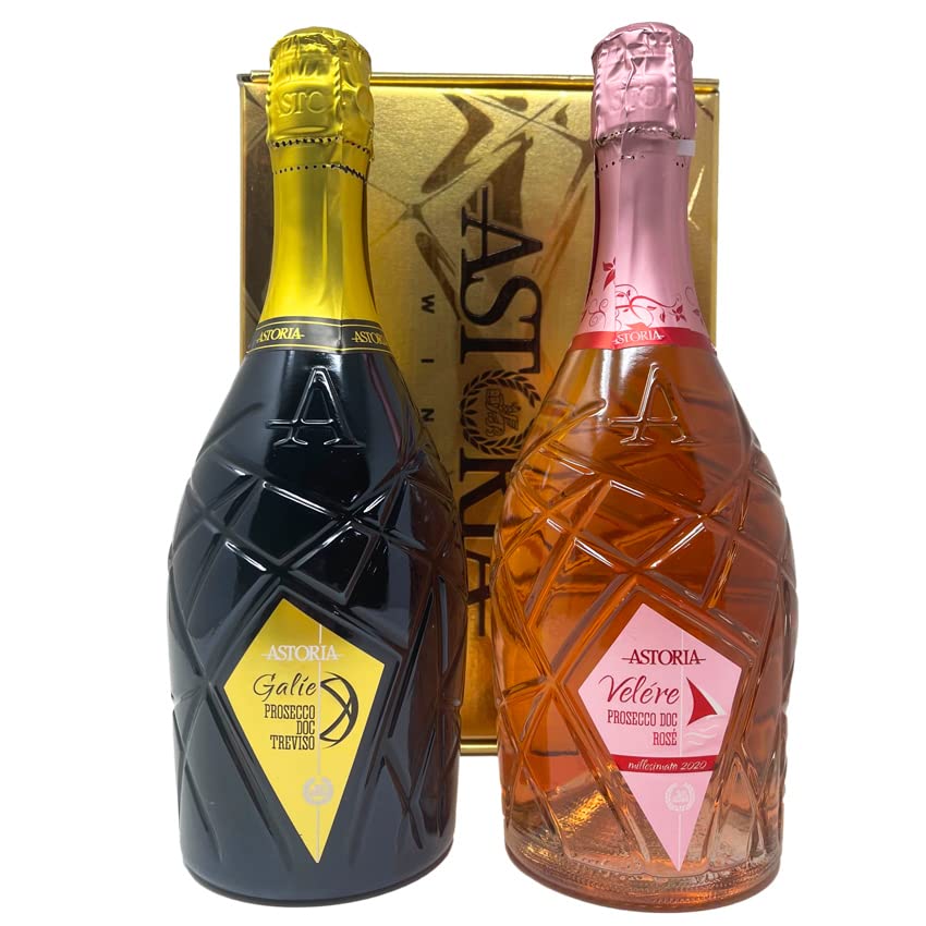Astoria Cofanetto Due Bottiglie Galiè Prosecco Treviso Doc e Velére Prosecco Rosè DOC extra dry da 75 cl Confezione Regalo