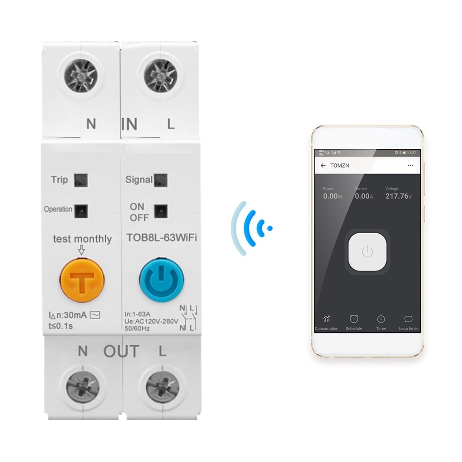 Monitoraggio Dell'Energia del Contatore Intelligen 63A Monofase WiFi Smart Energy Meter Kwh Misurazione Monitoraggio Relè Temporizzatore Interruttore con Protezione Perdite