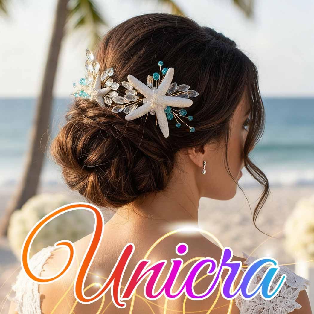 Unicra Gold Starfish Hair Pins Wedding Bridal Hair Pieces Rhinestone Mermaid Hair Accessories for Women and Brides (Pack of 2) - Image 4