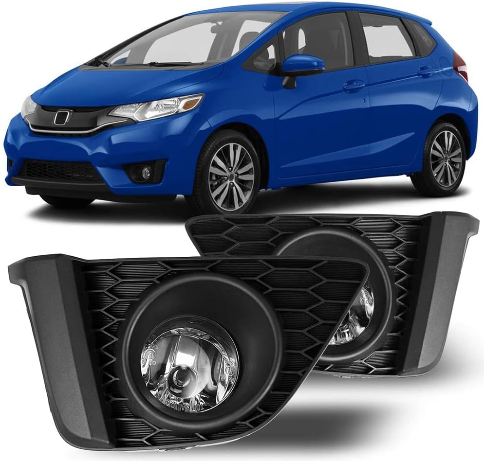 CPW Fog Lights Compatible with Honda Fit 2015 2016 2017 Clear Lens Bumper Driving Fog Lights Pair + Wiring + Switch Kit