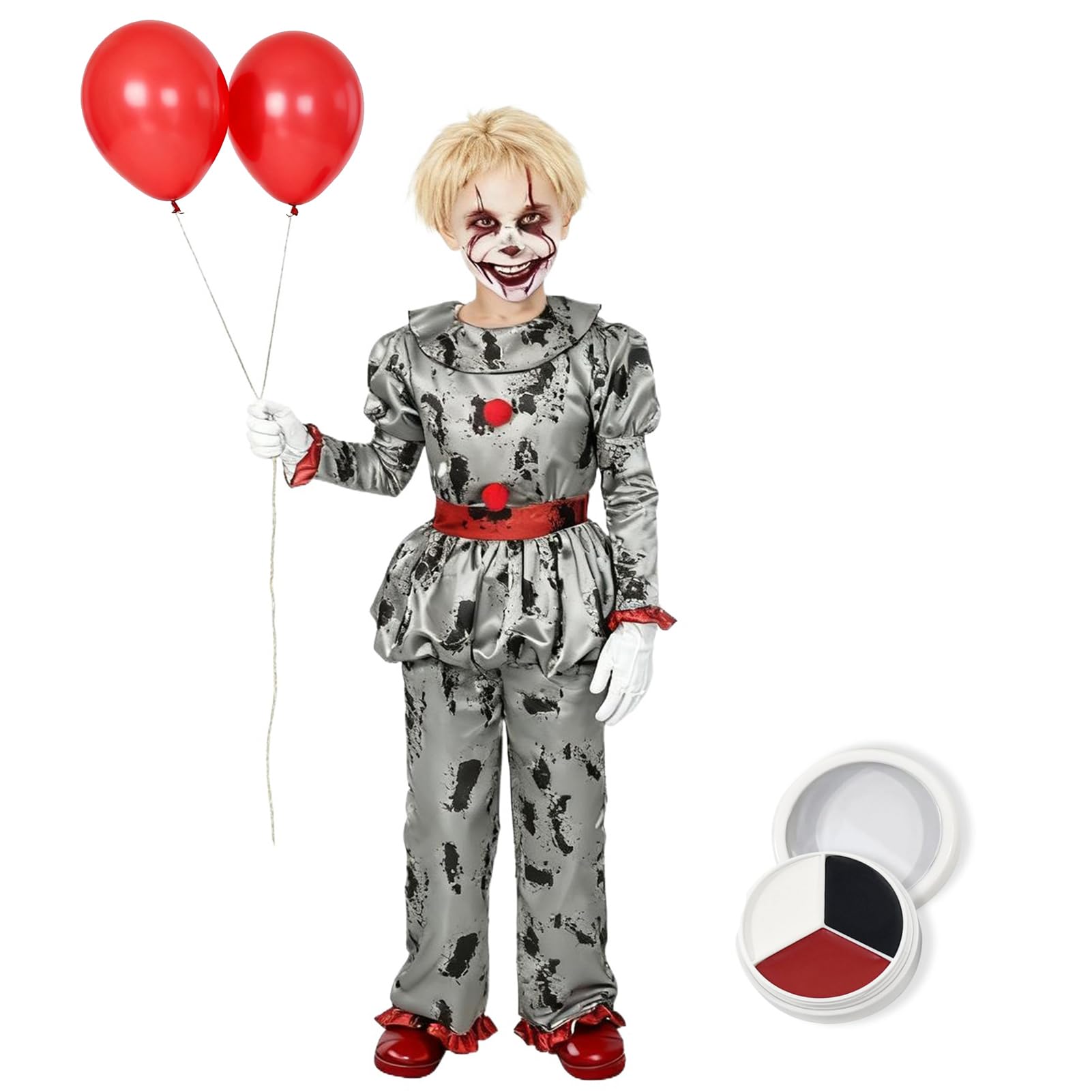 Aleshime Childs Pennywise Clown Costume Boys Halloween Costume, Scary Clown Fancy Dress Outfit for Kids (2XL(10-12 Years))
