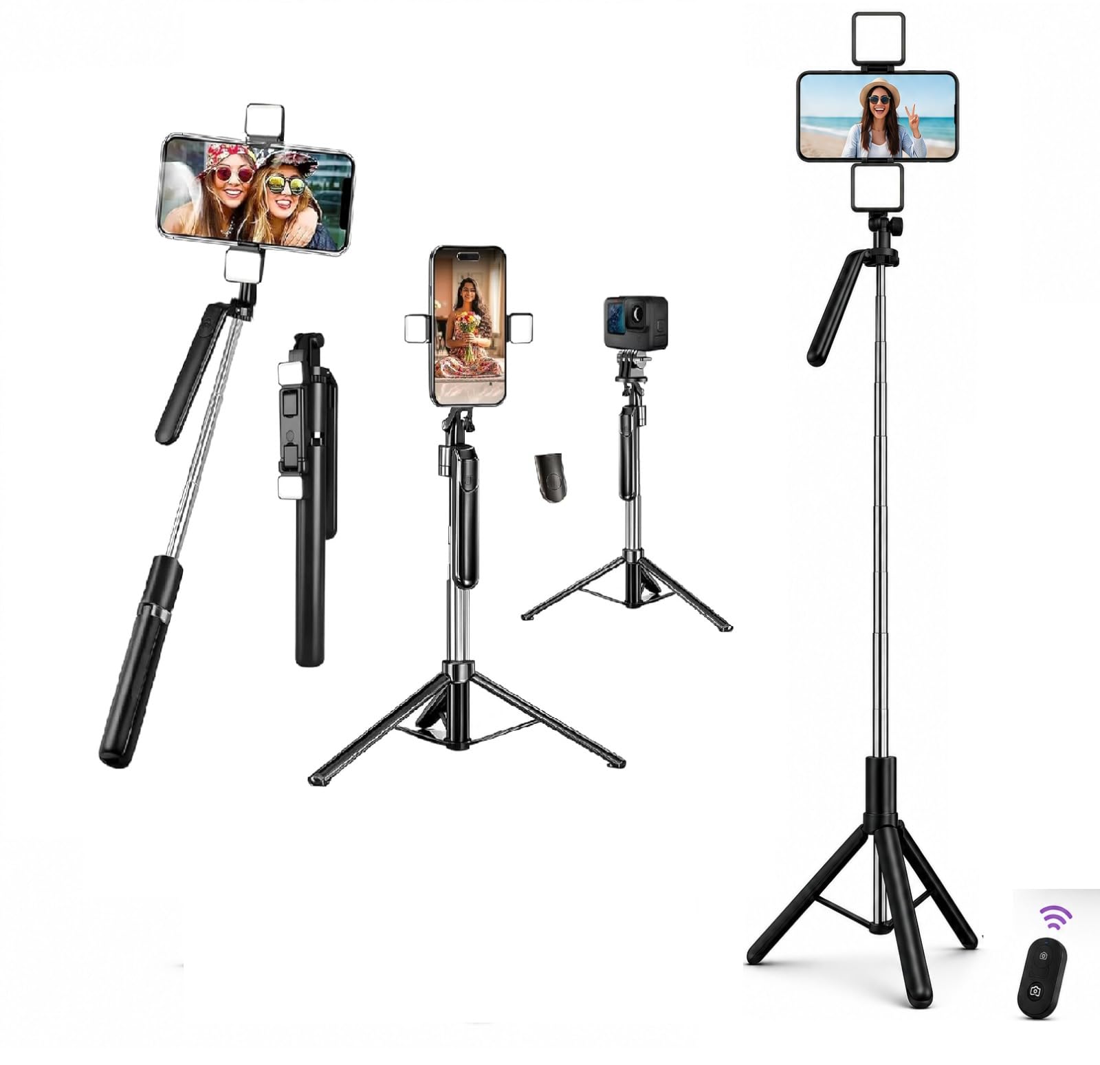 Selfie Stick Tripod with Dual Light, 71 Inch/6 Feet Extendable 360° Rotation Handle, Bluetooth Remote, Anti-Shake Mobile Stand for Vlogging, Live Streaming and Travel with Dual LED Lights 4K-picture-32